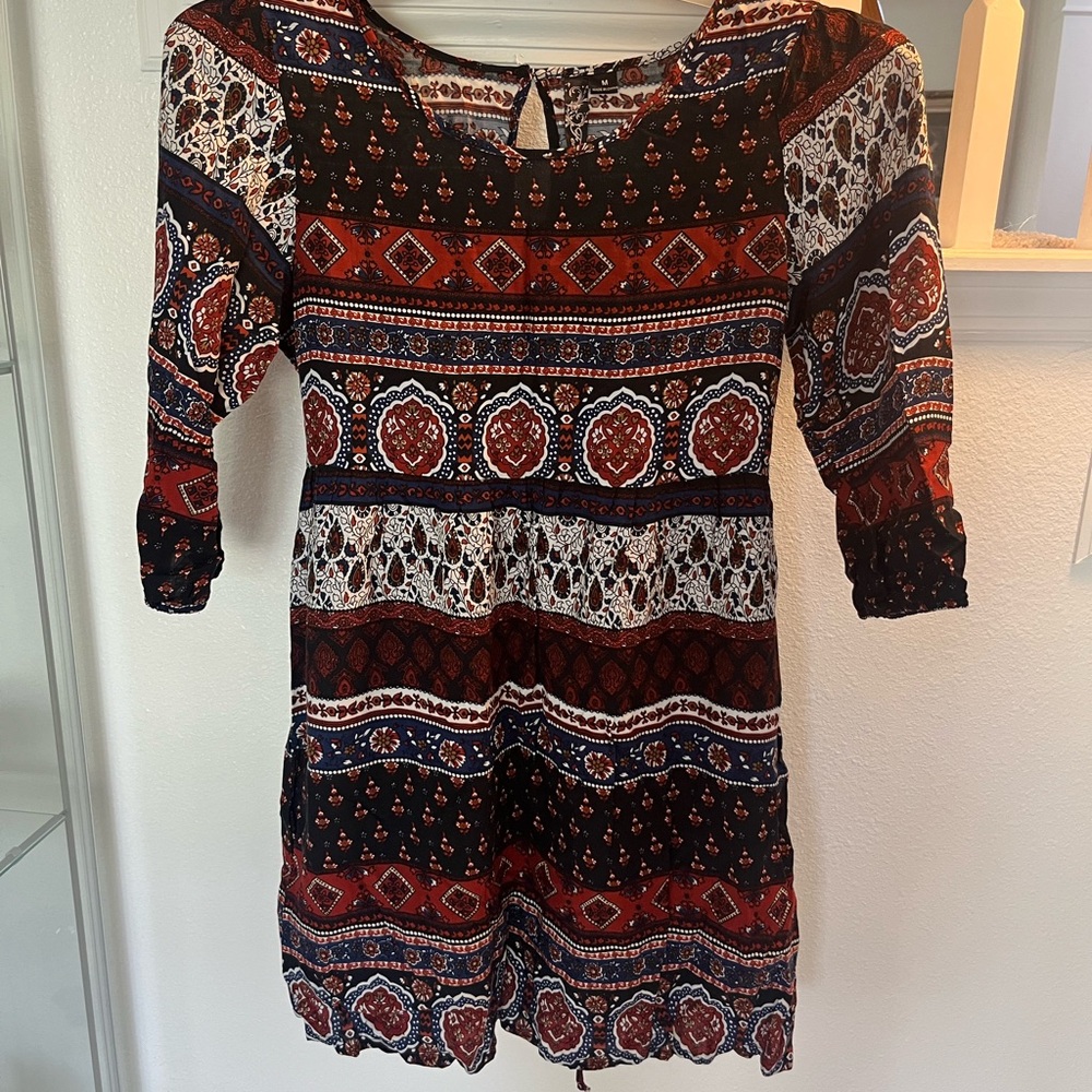 Feathers Red and Black 3/4 Sleeve Dress